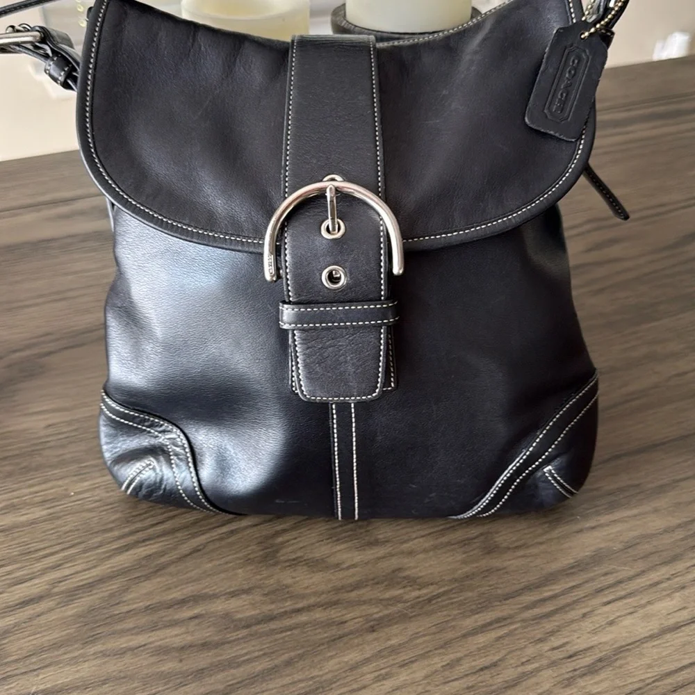 Coach Black Leather Soho Shoulder Bag with Silver Accents - Picture 1 of 12